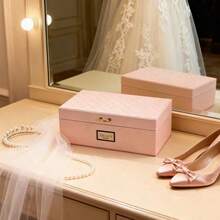 Quilted Large‑Capacity Jewelry Box Desktop Storage Organizer For Rings Earrings Necklaces Gift For Women Gucci Beauty Pink Quilted Jewelry Box - Pink - View 5
