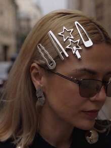 8PCS Y2K Silver Hair Clips 8 Pcs, Star And Minimalist Metal Hair Pins, Cute Aesthetic Hair Accessories For Women - Silver - View 3