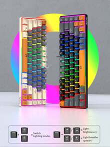 K68 68 Keys Wired Mini Gaming Keyboard Rainbow Backlit 3-Tone Keycaps Volcanic Structure 19 Anti-Ghost Multimedia USB Keypad For PC Gamer Office Travel - View 2