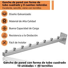 10Pzs Gancho Cascada Exhibitor Ropa Para Pared 40cm Tubo Cuadrado Con 8 Cuentas Hierro Galvanizado Negro Plateado Con 40 Tornillos, Gancho Panel Ranurado Antideslizante Resistente Oxidación Para Tienda Comercio Armario Garaje Exhibir Ropa Accesorios Bolsos Herramientas Organización Almacenamiento - Plateado - Ver 4