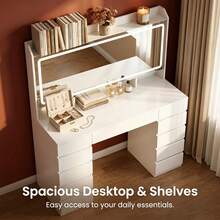HaluPeit White Luxury High-End Dressing Table With High-Definition Light Mirror, Large Capacity Storage Dressing Table, And USB Charging - White - View 4