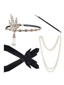 7-Piece 1920s Vintage Women's Costume Set - Halloween Party Outfit - Multicolor - View 14