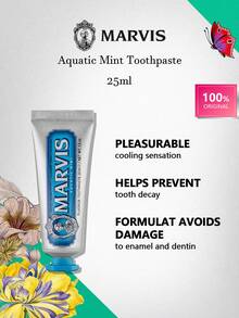 Marvis Aquatic Mint 牙膏 25ml，海洋靈感酷涼薄荷口味，含氟，日常琺瑯質護理，美白，幫助清潔牙垢，長效清新口氣，義大利奢華牙膏，適合日常口腔護理 - 水生薄荷 25ml - 查看 2
