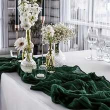 1PC Cheesecloth Table Runner, Bohemian Gauze Cheesecloth Tablecloth, Rustic Transparent Tablecloth, Suitable For Wedding Bride, Shower, Birthday Or Holiday Party Cake Table Decoration, Romantic Banquet Table Decoration Table Runner - Dark Green - View 5