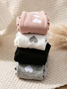 4 Pasang Celana Ketat Anak Perempuan Warna Polos dengan Motif Hati, Manis dan Imut, Cocok untuk Sekolah dan Padu Padan Pakaian Sehari-hari, Legging Serbaguna Sepanjang Musim - MultiWarna - View 6