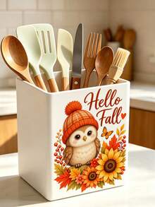 1個「HELLO FALL」多功能收納整理盒－餐具架、桌面收納盒（適用於收納餐具、吸管、茶包、筆、遙控器），小巧省空間，適合廚房、辦公室、客廳，秋季感恩節使用（下單前請注意尺寸） - 彩色 - 查看 4