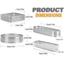 6pcs Square Stainless Steel Tart Rings, Perforated Tart Rings For Baking, Perfect For Small Fruit Tart Shells, French Desserts, Cakes - View 2