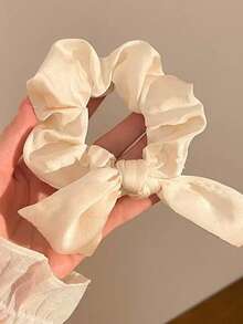 1pc Bowknot Scrunchie, Satin Ribbon Hair Tie With Tassel Knot, Minimalist Solid Color Rabbit Ear Hair Scrunchies, Silk Satin Hair Accessory - Multicolor - View 5