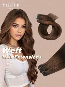 YILITE 22 Inch 100g Cokelat Tua #4 Rambut Manusia Asli Weft Sew In Hair Extensions Rambut Manusia Asli Buatan Tangan Tebal Menambah Volume - S4 - View 1