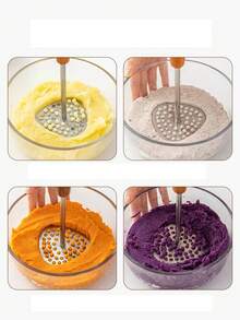 Stainless Steel Potato Masher, Taro Mash Press, Baby Food Crusher, Food Mashing Tool - Brown - View 5