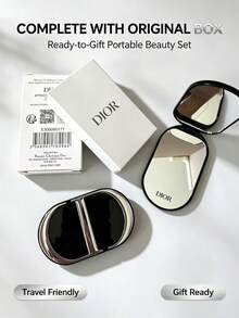 Dior CD Portable Folding Makeup Mirror Ultra-Thin Double-Sided High Definition Touch-Up Mirror With 3M Adhesive Backing For Phone Pocket Small Mirror Luxury Gift - Black - View 4