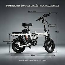 Bicicleta Eléctrica Plegable X3 para Adultos, Motor Integrado 500W, Batería 48V 10Ah, Llanta Sin Cámara 14*2.125, 5 Niveles de Velocidad, Sistema de Amortiguación Completa, Pantalla LCD a Color, Bici para Traslado Urbano - Negro - Ver 4