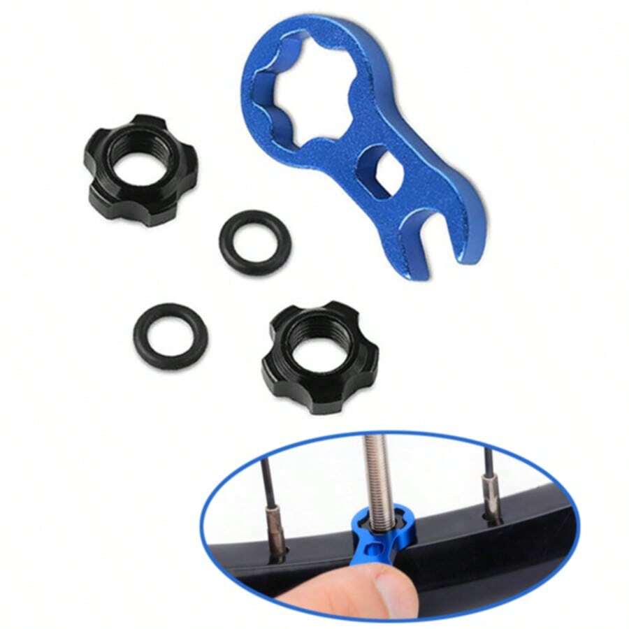 2 sets d'écrous de tige de valve de vélo en alliage d'aluminium, accessoires de valve de pneu sous vide, convient pour les vannes Presta de vélos de montagne ou de route, comprend une clé - Noir - Voir 1