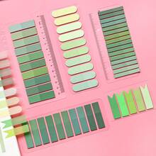 5 Sets 1 Pack Ultra-Thin Index Label Stickers, PET Material Green Series Semi-Transparent Plastic Waterproof Sticky Notes, Marker Tabs For Students' Textbooks, Record Notes With Ruler, Reading Notebook Message Stickers, School Back-To-School Supplies, Office Document Labels - one-size - View 3