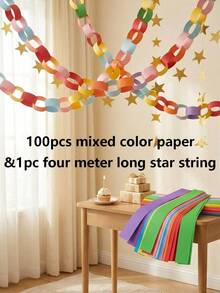 OBOVAY 101pcs/100pcs Rainbow Color Paper Chain Set Diy Crafts Suitable For Wedding Parties, Birthday Parties, Classroom Decoration It Can Also Be Used For Daily Home Decoration The Best Choice For Hanging Decorations - Multicolor - View 14