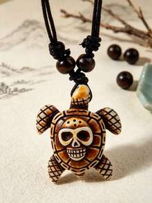 1pc Fashion Skull Turtle Pendant Necklace For Men - Coffee Brown - View 5