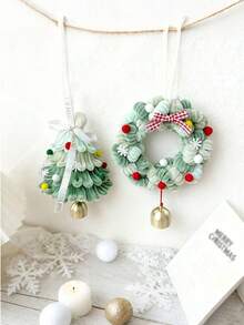 DIY 粉色可愛風鈴花環聖誕樹管棒手工風鈴聖誕樹裝飾掛飾 車用掛飾門掛飾 - 清新綠 - 查看 1