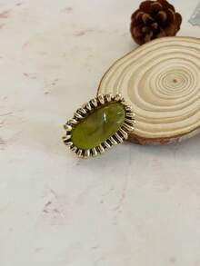 ZAA Green Oval Statement Ring, Vintage Sculptural Jewelry, Bold Cocktail Ring For Women - Resin Stone Ring - View 13