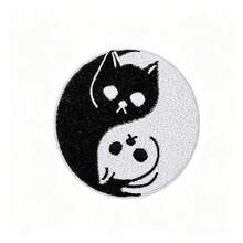 1pc/2pcs/3pcs/4pcs Yin Yang Black White Cat Iron On Embroidery Patch, Cute Kitten Round Applique - Black and White - View 7