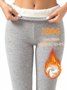 1pc Black 170G Non-Fleece/330G Thick Fleece Lined High Waist Warm Pants, Suitable For Cold Winter Daily Casual Wear - Multicolor - View 22