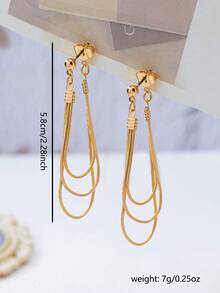 1 Pair Minimalist Elegant Multi-Layer Snake Chain Long Tassel Earrings For Women, Suitable For Daily Wear, Banquet, Date And Party Jewelry - Gold - View 5