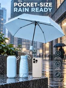 1pc Dual-Use Umbrella, UPF50+ Lightweight Thin Flat 6-Fold Umbrella, Reinforced Wind-Resistant Umbrella Frame, Portable Dual-Use Umbrella, Comes With Matching Color Storage Box, Suitable For Outdoor And Daily Use, Dopamine Color, Eye-Catching, Sun Protection And Rain Protection - Multicolor - View 5