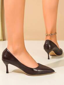 New Women's Vintage Elegant Pointed Toe Stiletto High Heel Pumps Fashion Elegant Low Vamp High Heels - Coffee Brown - View 4