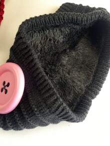 DUOJIAOYAN 1pc Autumn/Winter New Solid Color Round Button Striped Knit Wide Headband, Suitable For Daily Wear, Gentle Style, Warm & Elastic Hair Band For Women - Multicolor - View 5