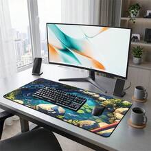 Cartoon Cat Sitting By Pond Watching Fish Gaming Mouse Pad, Non-Slip Rubber Desk Mat, Smooth Gliding Surface, Suitable For Computer Laptop Office Home, Cute Abstract Art Decor, Back To School Supplies - A - View 10