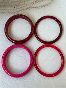 4pcs Elegant Vintage Acrylic Round Thin Bangle Bracelet Set, Women's Fashion Minimalist Design, Suitable For Daily Wear And Party Occasions - Multicolor I - View 4