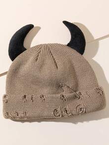 1pc Cute Little Devil Horn Knit Beanie Hat, Hip Hop Style, Autumn Winter Party Hat - Multicolor - View 8