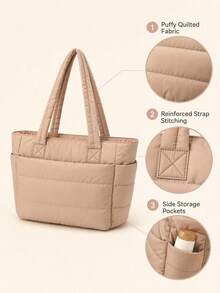 1pc New Women's Quilted Tote Bag, Multi-Functional Compartment Storage Bag With Cup Holder And Laptop Sleeve, Suitable For Daily Commute, Travel Essentials, Women's Valentine's Day Gift - Multicolor - View 7