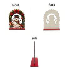 1/2pcs Vintage Santa Claus & Snowman Wooden Decorative Figurines, Wreath Arch Design, Rustic Style, Suitable For Home, Holiday Party, Country Dining Table Decor Gift, Christmas Decoration - Christmas Ornament - View 3