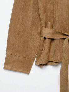 DEEKA Autumn New Women's European And American Style Fashion Minimalist Versatile Belted Suede Texture Effect Jacket - Khaki - View 6