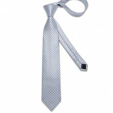 Gray Blue Light Gray Plaid Men's Tie 4pcs Set Pocket Square Cufflinks Silver Tie Clip Business Formal Wedding Accessories - Dusty Blue - View 3