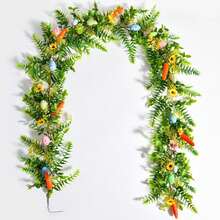 Easter Garland Spring Vine With Easter Eggs, Bow, Carrots Decorations, Spring Assorted Branches Flower Decor, Easter Decorations For Home Kitchen Mantle Fireplace, Indoor Outdoor Holiday Party Decor - Green - View 9