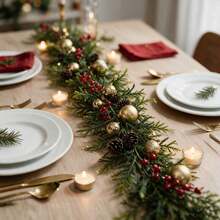 Christmas Pine Needle Garland With Red Berry And Ball Hanging Vines - Gold - View 5