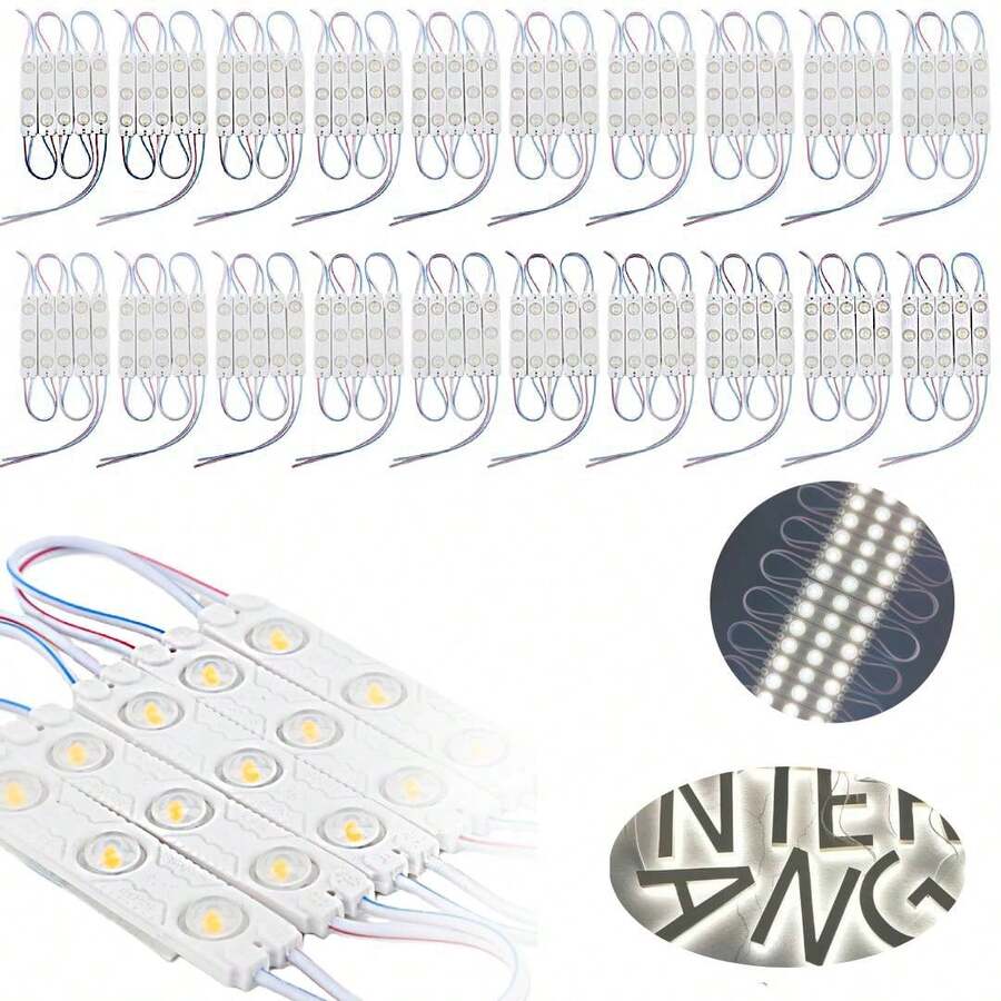 200-Pack 12V Waterproof LED Modules For Advertising Signs, Decorative Lights For Storefronts, Windows, And Illuminated Letters, White Light, High Brightness - White Light - View 1
