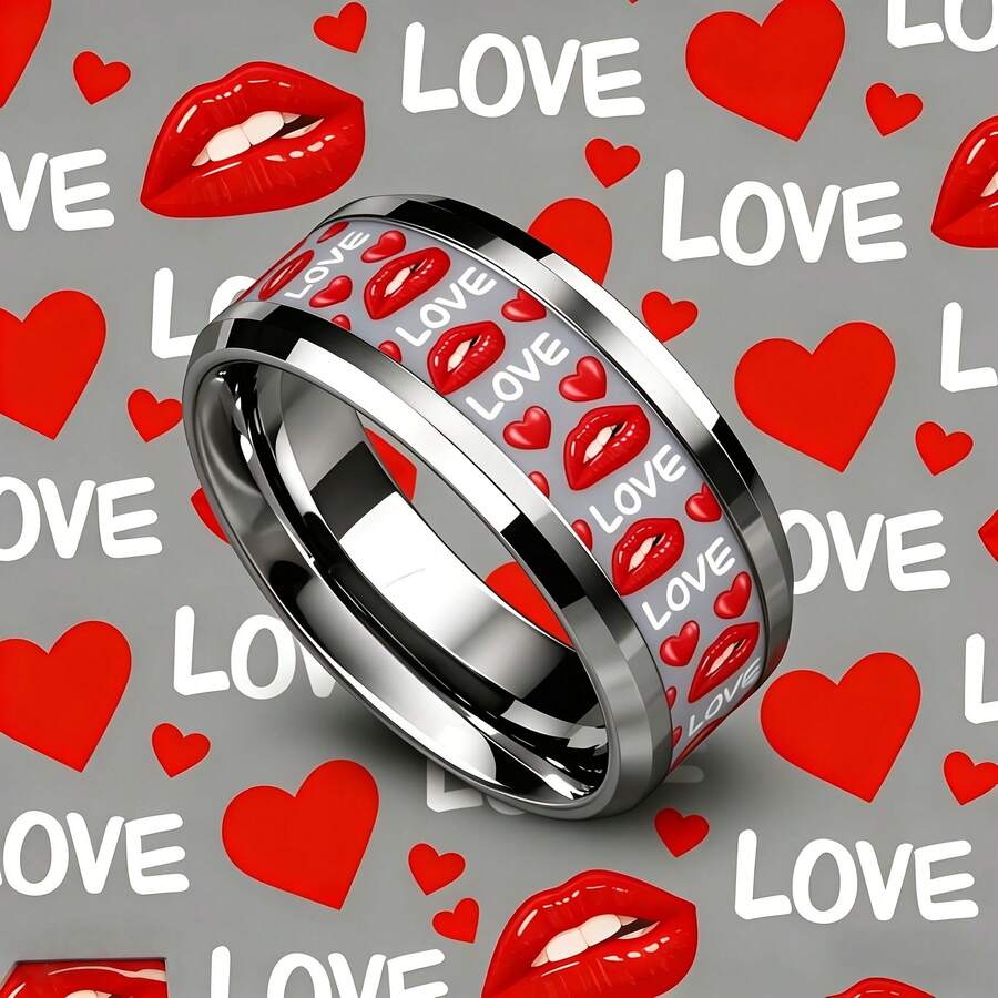 Heart-Shaped Lips 304 Stainless Steel Ring, Suitable For Valentine's Day, Daily Wear, Anniversary, Comfortable And Durable, Non-Fading, Hypoallergenic - Stainless Steel Ring - View 1