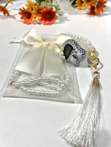 Rhinestone Ring Electronic Counter With Pearl Beads And Tassel Pendant, Portable Prayer Counter Gift With Storage Gauze Bag - Multicolor - View 2