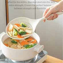 Extra Large 14.5 Inch Silicone Colander Spoon, Perforated Strainer/Skimmer/Spider Spoon, Suitable For Cooking And Frying, Pasta Strainer, Kitchen Cooking Strainer - White - View 3