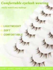 7 Pairs Brown Korean Style False Eyelashes, Segmented Fluffy Voluminous 3D Natural Invisible Transparent Band Manga Lashes - Brown - View 4