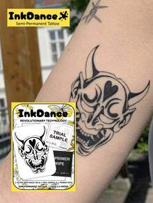 1 Set "Hannya Mask" Revolutionary Technology Tattoo Stickers, Semi-Permanent Tattoo, Temporary Tattoo, Long-Lasting, Traditional Japanese Tattoo, Realistic Tattoo, Waterproof, Lifelike Tattoo Effect, Plant-Based X032 - Black - View 7