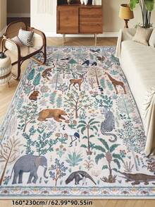 1pc Animal Pattern Rug, Bohemian Style Machine Washable Living Room Carpet, Vintage Soft Dining Room Rug, Non-Slip Wear-Resistant Large Floor Mat, Suitable For Office, Bedroom, Living Room, Entryway Welcome Doormat - Beige - View 8