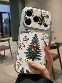 1 buah Casing Ponsel Ganti Cepat Kompatibel dengan 17 Pro Max, 16 Pro, 15, 14, 13, Kulit dengan Jendela Besar dan Desain Pohon Natal - Putih - View 1