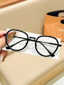 1PC Unisex Round Cat Eye Frame Glasses, Contrast Color Elegant Luxury Metal Decor, Y2K Sweet Cool Retro Street Minimalist Fashion Eyewear Frame For Vacation - Clear - View 14