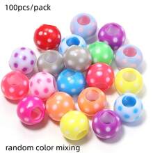 100pcs/Pack Polka Dot & Striped Large Hole Acrylic Beads, Colorful Macaron Palette, Wide Hole For Easy Threading, Bright & Transparent Texture, Suitable For DIY Bracelets, Keychains, Handmade Jewelry, Versatile Personalized Accessory Loose Beads - Randomly Mix Colors - View 11