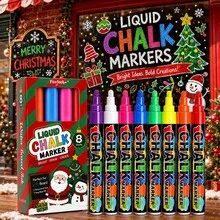 1pc 6/8/12/24 Colors Washable And Wet-Wipe Liquid Chalk Markers, Suitable For Blackboard, Blackboard Signs, Whiteboard, LED Glass Window, Car Window Painting Advertising Chalk Marker - Liquid Chalk* - View 4
