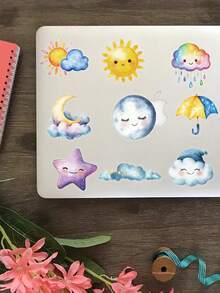 50Pcs For Kids Watercolor Weather Element Stickers Waterproof DIY Craft Decals - Multicolor - View 3