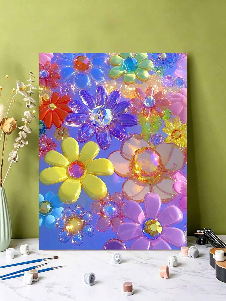 DIY Colorful Crystal Flowers (Frameless Or Framed 8x12 / 16x20 Inches) Paint By Numbers Kit(Acrylic) Arts & Crafts For Adult Beginners, Home Wall Decor, And Holiday Gifts - Sets - View 1